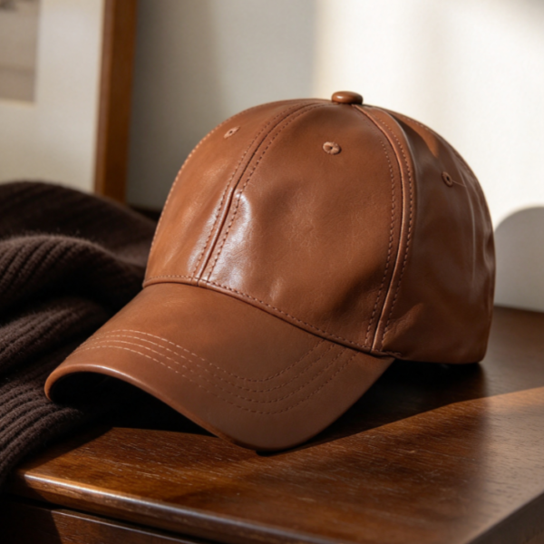 Adjustable Solid-Color Leather Baseball Cap