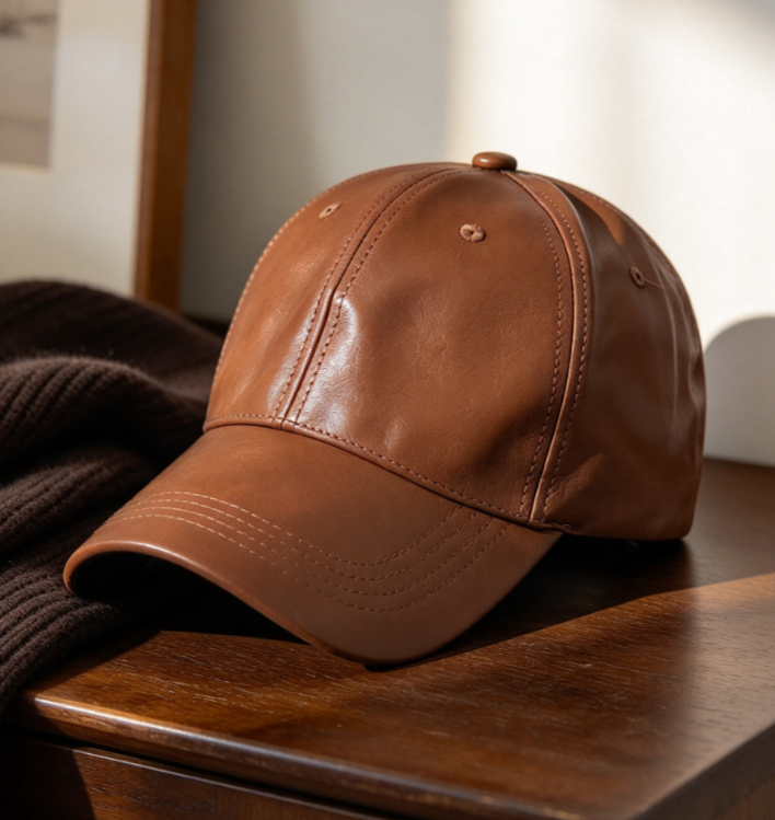 Adjustable Solid-Color Leather Baseball Cap