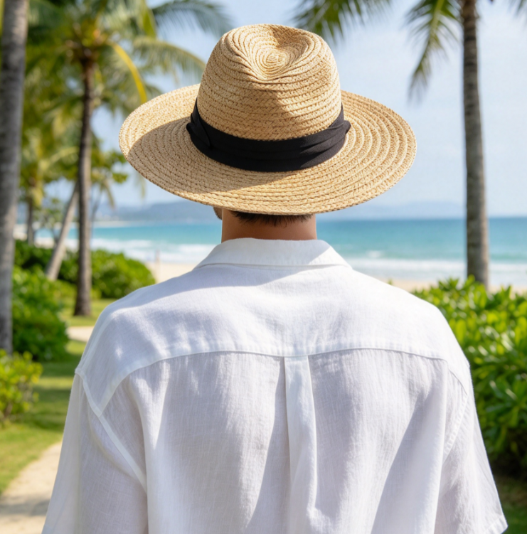Wide Brim Raffia Straw Sun Hat Packable Travel Beach Hat