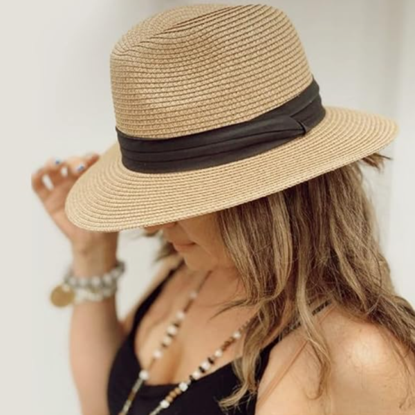 Women’s Wide Brim Straw Sun Hat Roll Up Summer Beach Hat