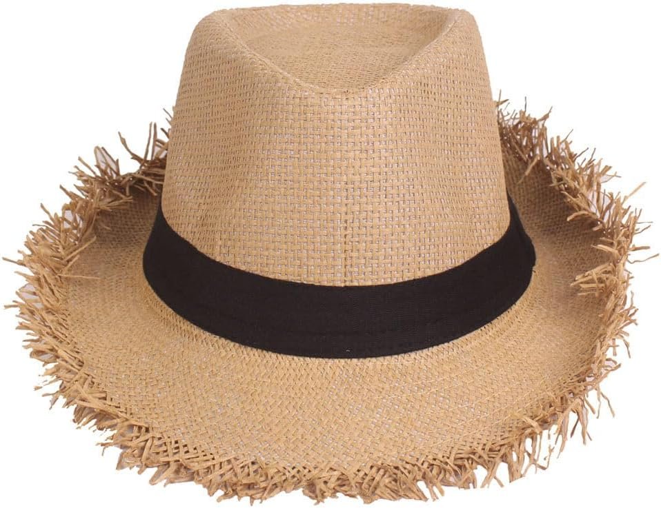 Fringed Straw Hat Short Brim Roll Up Summer Beach Sun Hat - Image 2