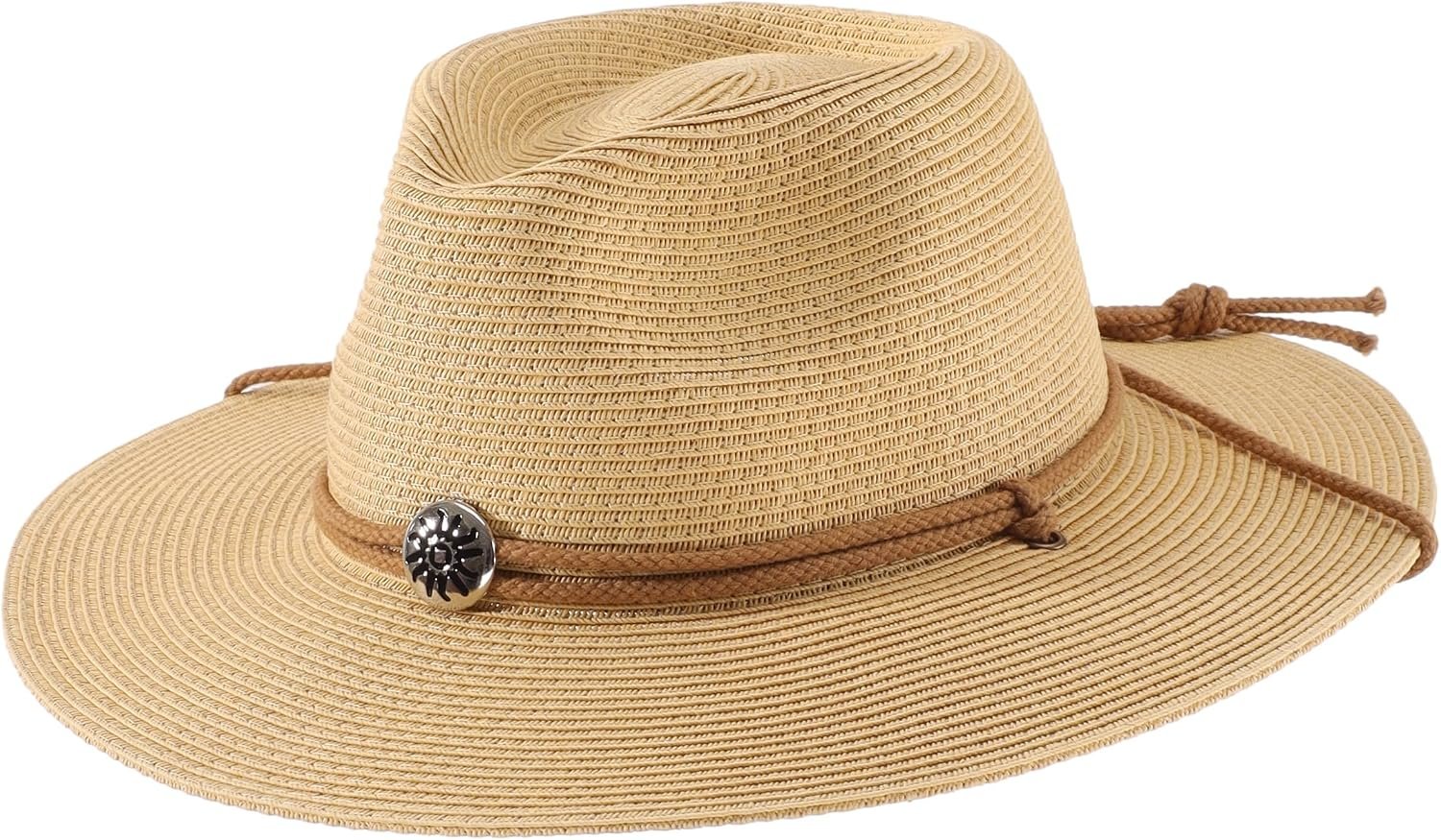 Wide Brim Straw Sun Hat Adjustable Outdoor Beach Travel Hat - Image 2
